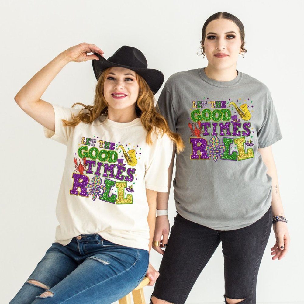 Let The Good Times Roll Faux Glitter Graphic Tee